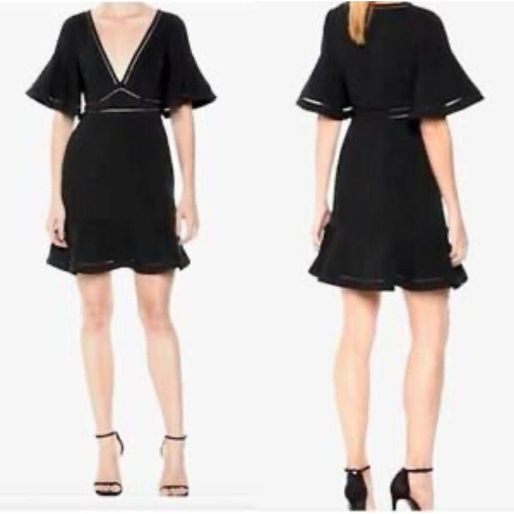 LIKELY‎ New Messina Mini Dress Size 0 Black Fit Flare Flutter Sleeve